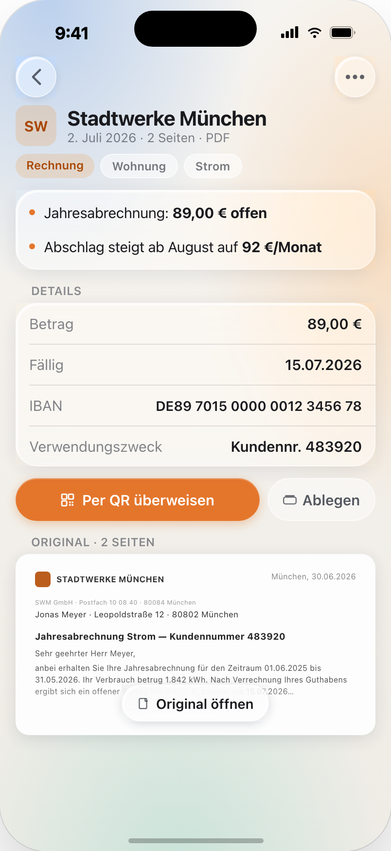 Letter detail screen with AI summary
